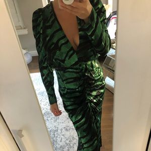 Topshop green zebra print midi slit dress